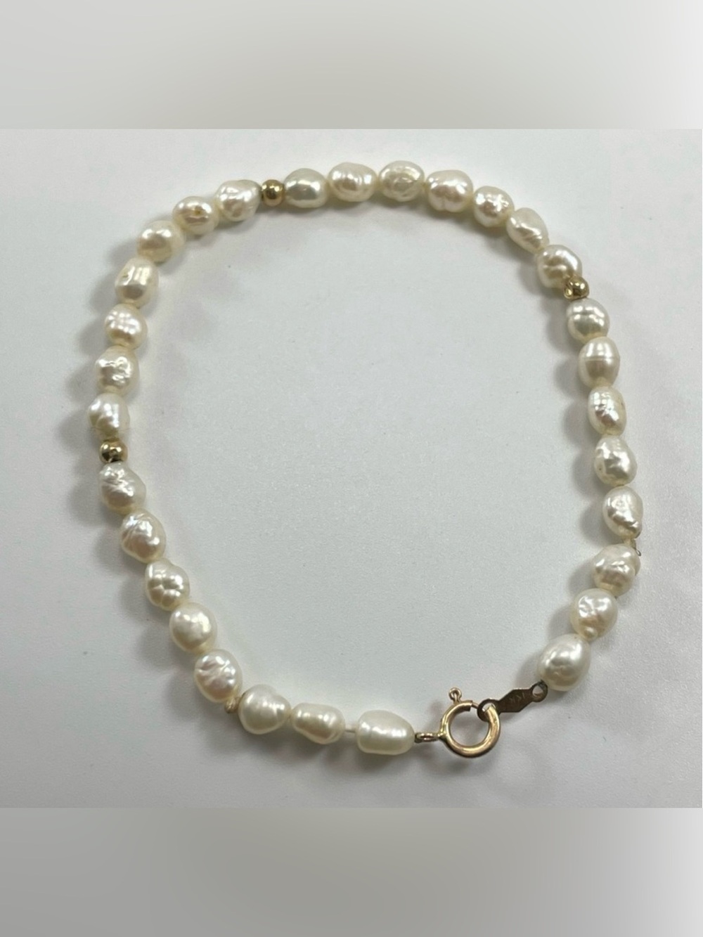 Dainty 14k Gold Baroque Freshwater Pearl Nice Luster Bracelet 7 Inch